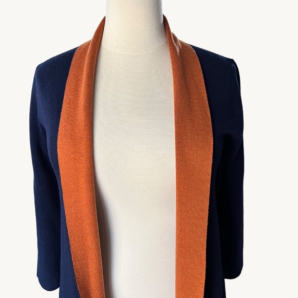 MAXSPORT Size L Navy Blue & Rust Open Heavyweight Cardigan Wool Blend Sweater - Picture 10 of 15